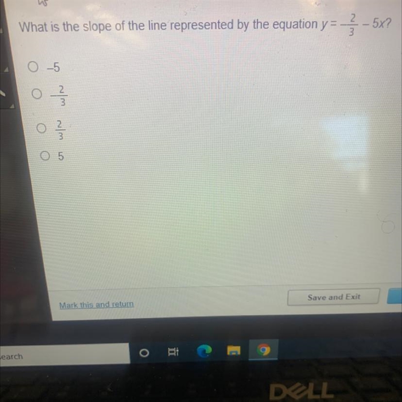 What is the slope of the line represented by the equation y = -2/3 - 5x-example-1