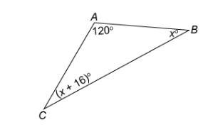 What is the measure of angle B in the triangle?-example-1