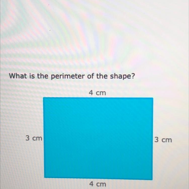 What is the perimeter of the shape? 4 cm 3 cm 3 cm 4 cm-example-1