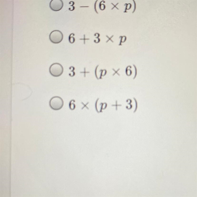 Which expression is equivalent to (6 x P) + 3?-example-1