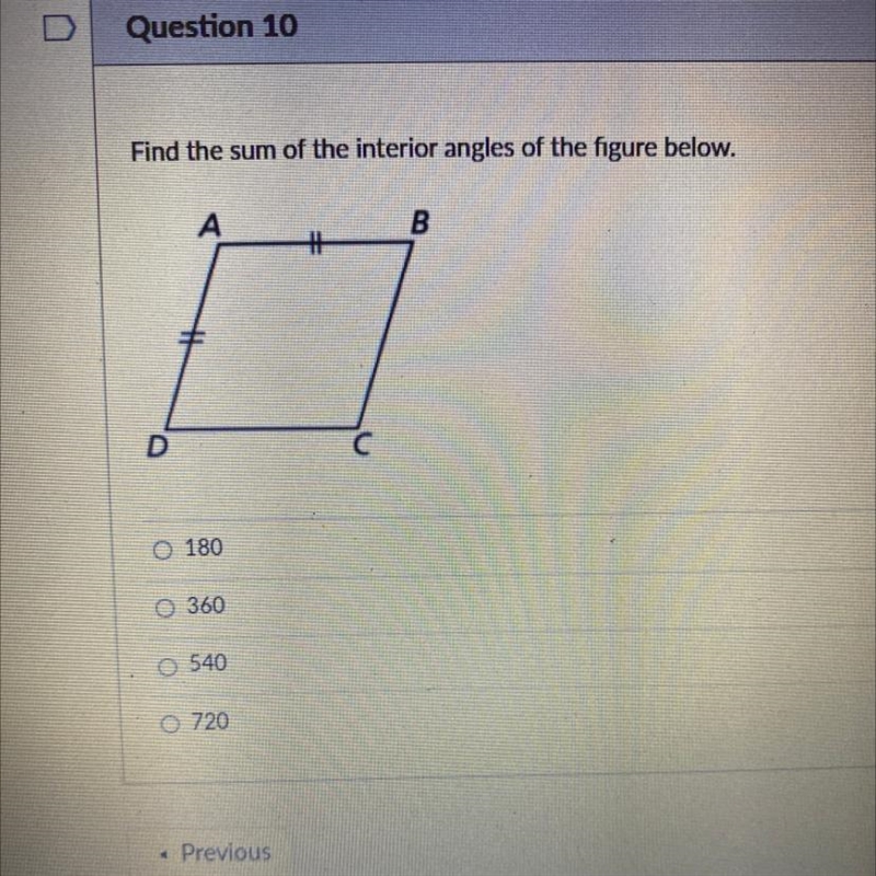 Please I need help. Find the sum of the interior angles of the figure below.-example-1