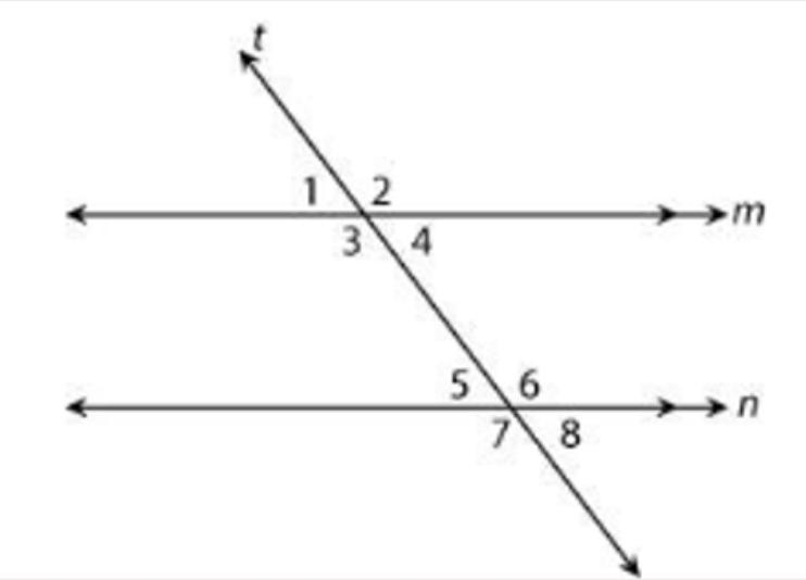 Parallel lines m and n are cut by transversal t. Identify if the Pair of angles are-example-1