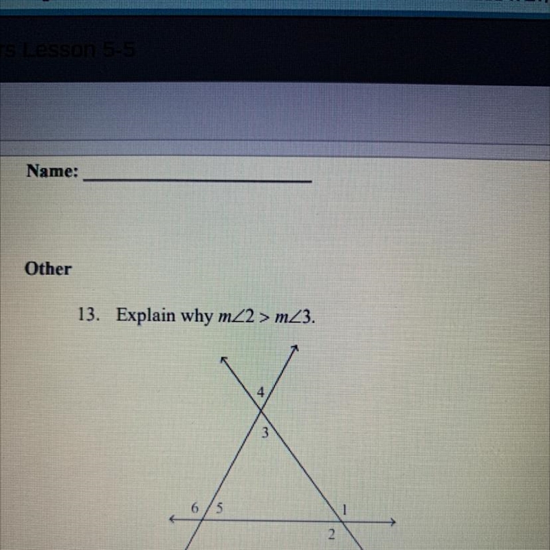 Explain why the measure of angle 2 is greater than the measure of angle 3-example-1