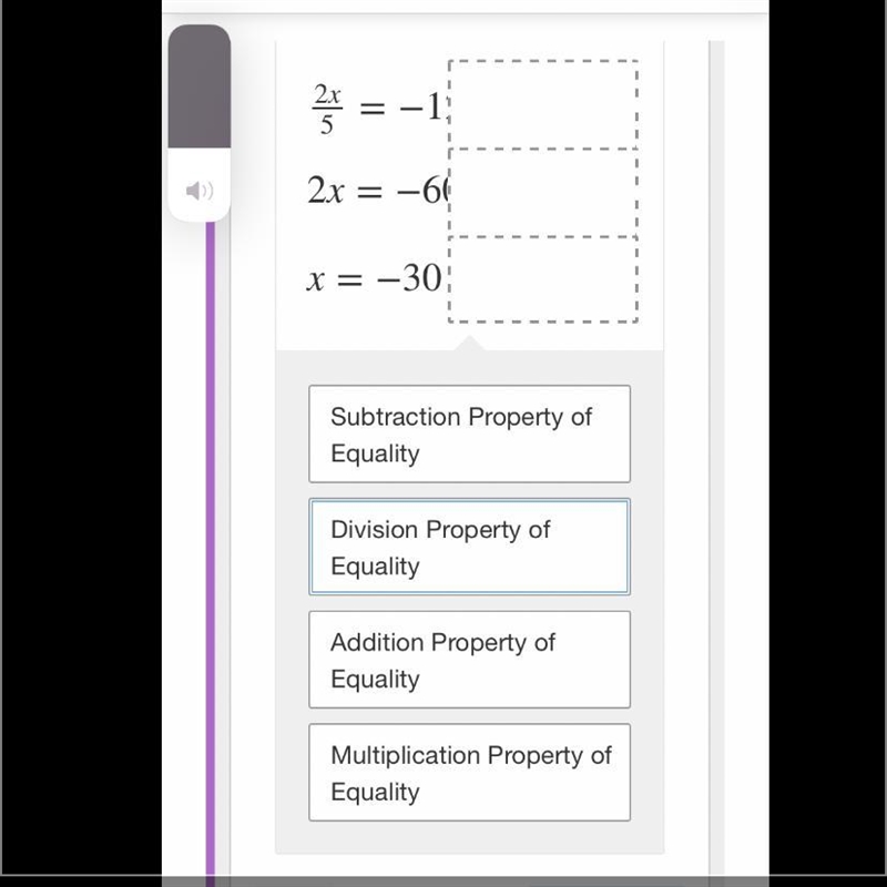 Yednia solved an equation and justified her steps as shown in the table. 2+2x5=−10 Drag-example-1