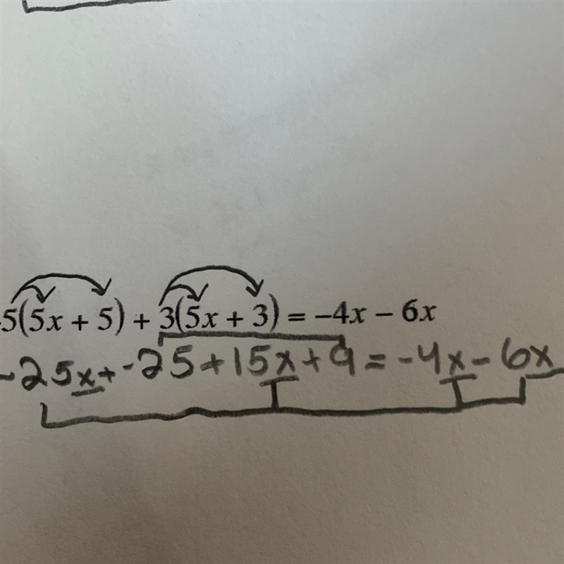 Solve each equation: -5(5x+5)+3(5x+3)=-4x-6x-example-1