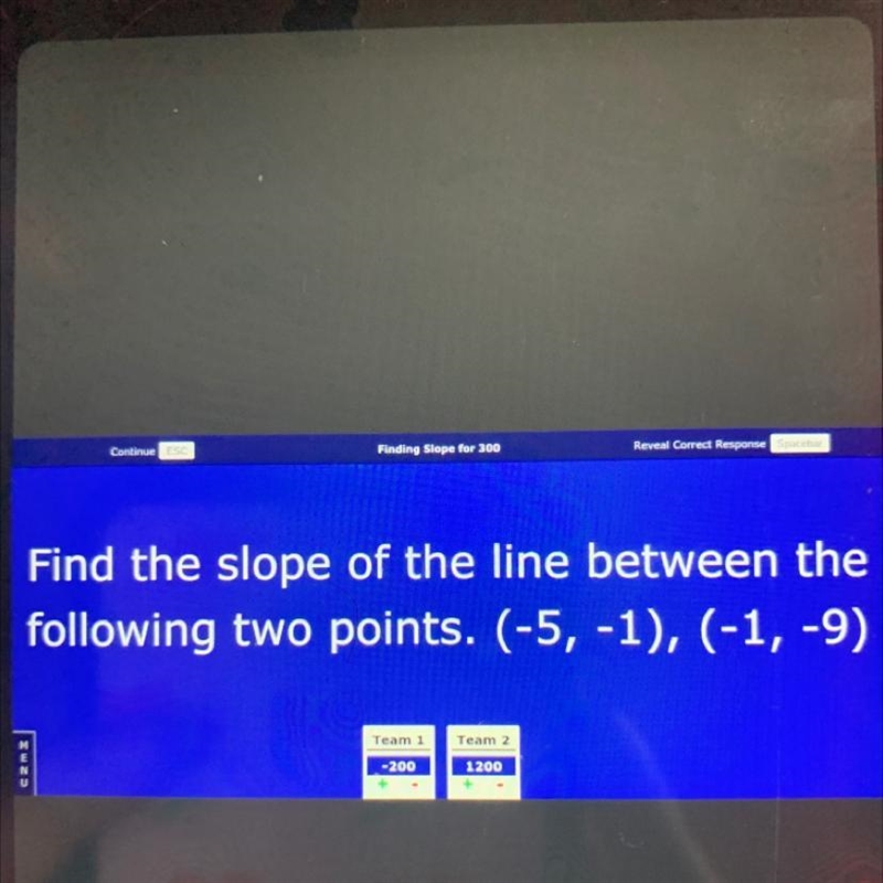 Find the slope of the line between the following two points (-5,-1), (-1,9) respond-example-1