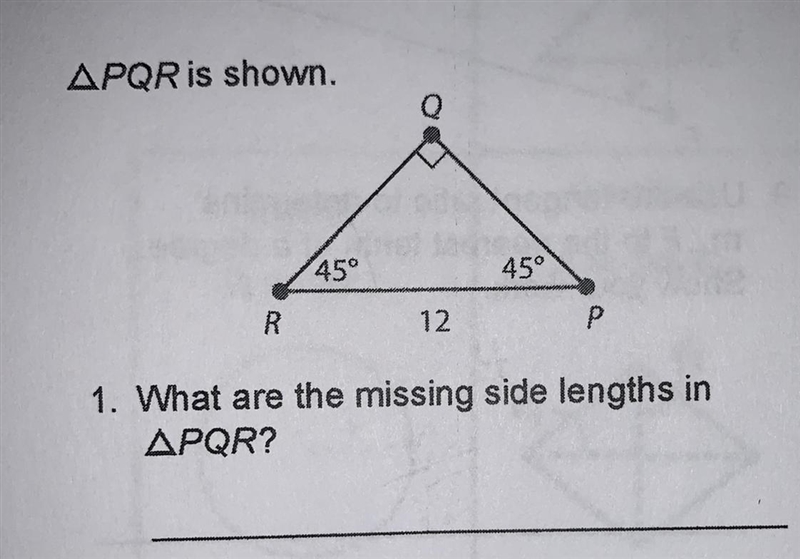 What are the missing side lengths in triangle PQR? And how did you find that answer-example-1