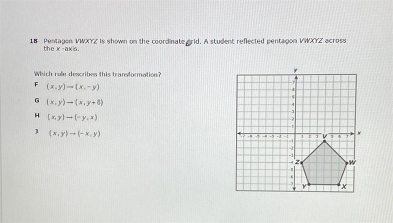 Pentagon VWXYZ shown on the coordinate grld. A student reflected pentagon VWXYZ across-example-1