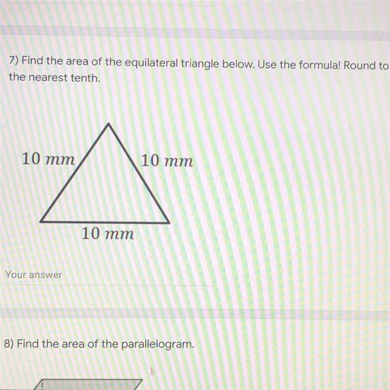 Find the area of the equilateral triangle below. Round to 1 point the nearest tenth-example-1