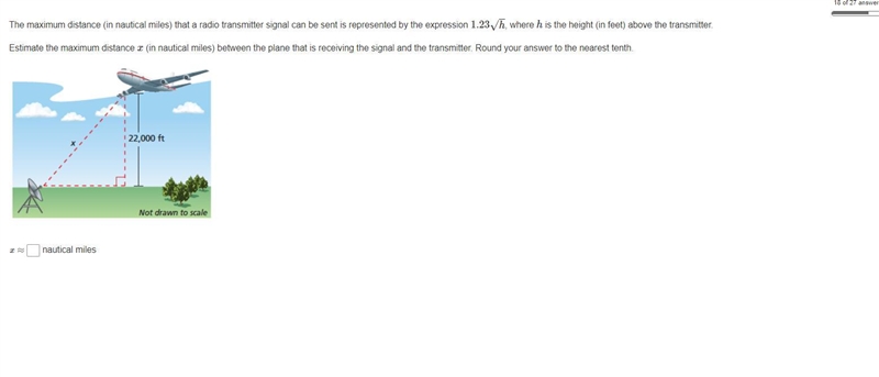 The maximum distance (in nautical miles) that a radio transmitter signal can be sent-example-1