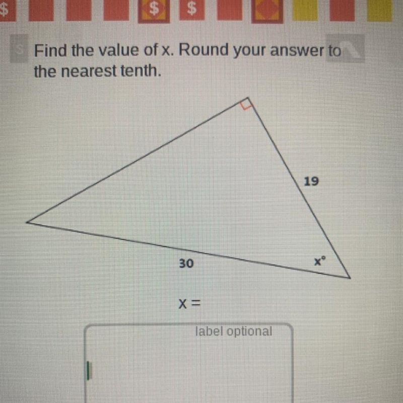 Find the value of x. Round your answer to the nearest tenth. Please help-example-1