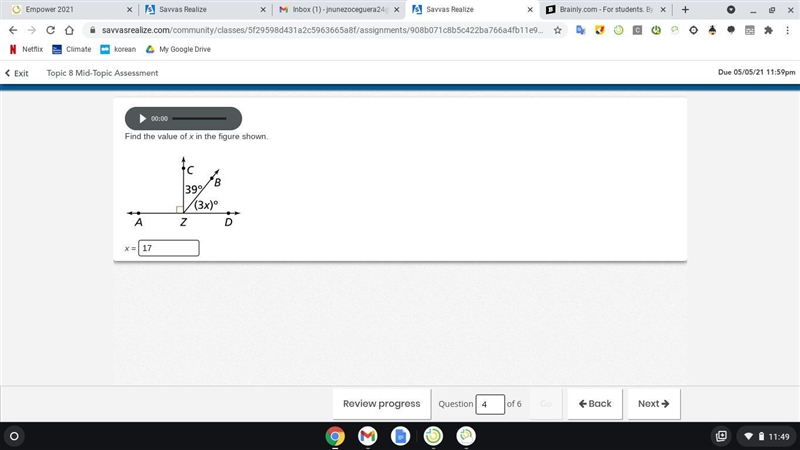 Find the value of x in the figure shown-example-1