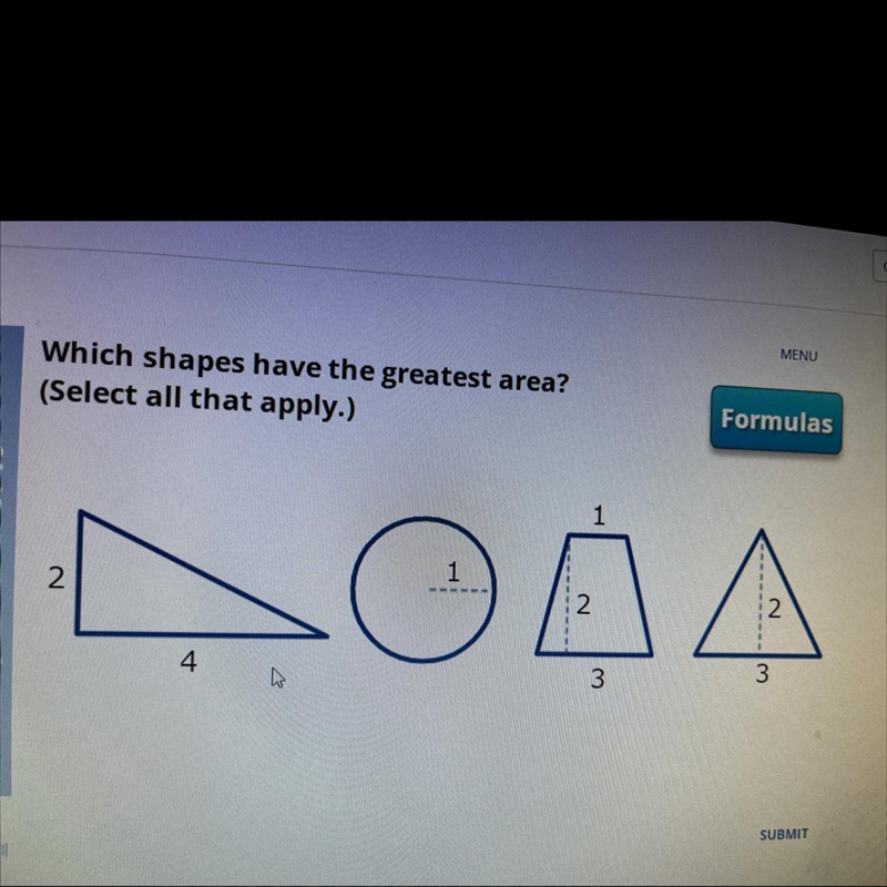 Which shapes have the greatest area? (Select all that apply.)-example-1