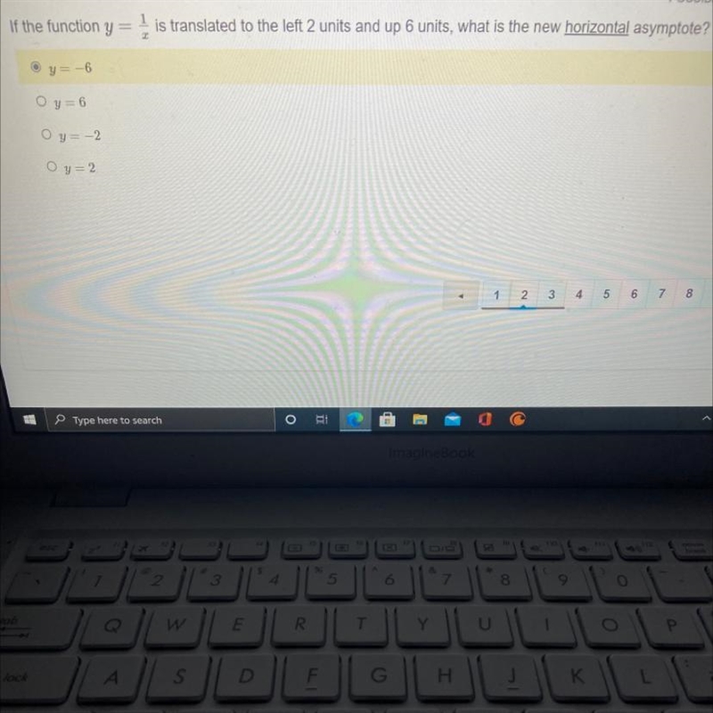 If the function y=1/x is translated to the left 2 units and up 6 units, what is the-example-1