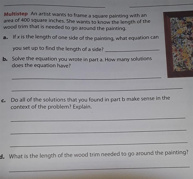 Multistep An artist wants to frame a square painting with an area of 400 square inches-example-1