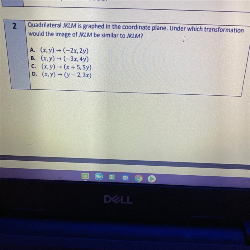 Quadrilateral JKLM is graphed in the coordinate plane. Under which transformation-example-1