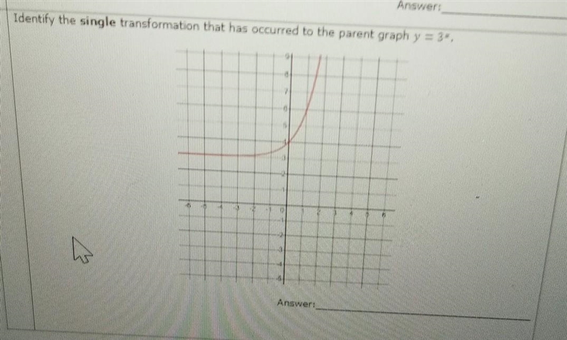 Identify the single transformation that has occurred to the parent graph y = 3-. 10 S-example-1