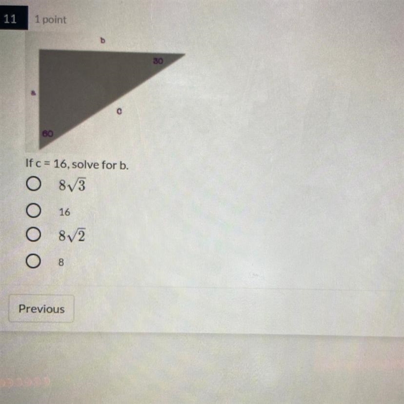 If c= 16, solve for b. (Timed!!!)-example-1