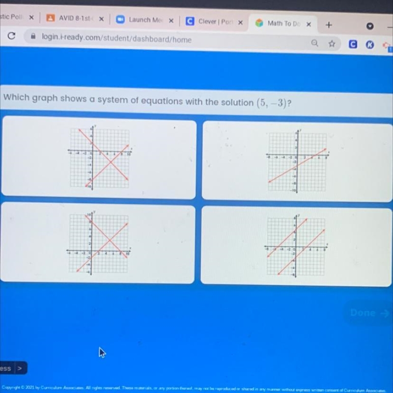 Which graph shows a system of equations with the solution (5,-3)?-example-1