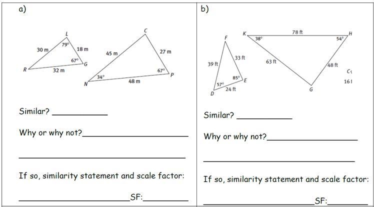 State whether or not the following triangles are similar. If not, explain why not-example-1