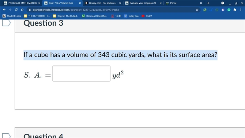 If a cube has a volume of 343 cubic yards, what is its surface area?-example-1