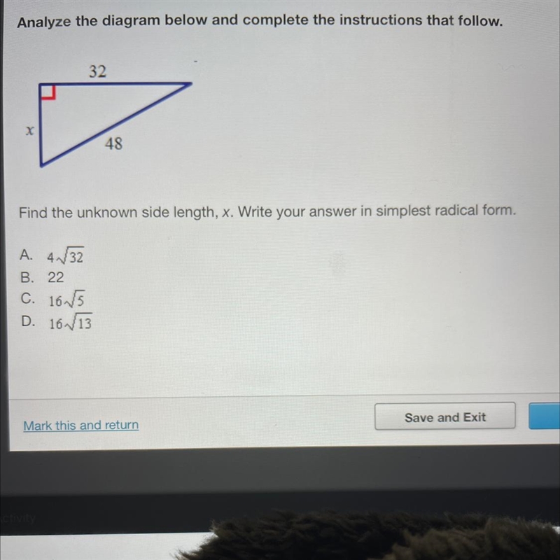 Find the unknown side length, x. Write your answer in simple-example-1