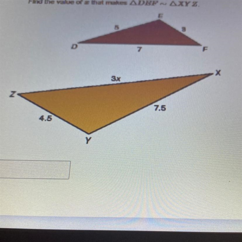 Find the value of that makes DEF~XYZ-example-1