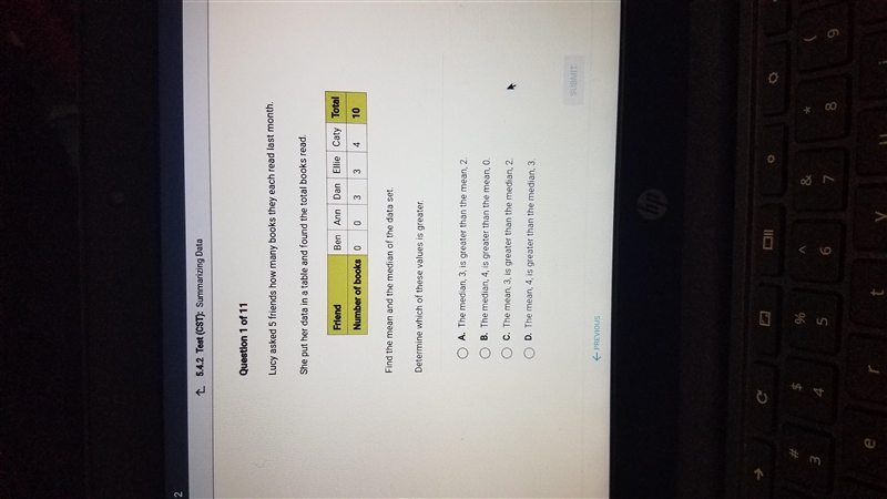 Lucy asked 5 friends how many books they each read last month. She put her data in-example-1