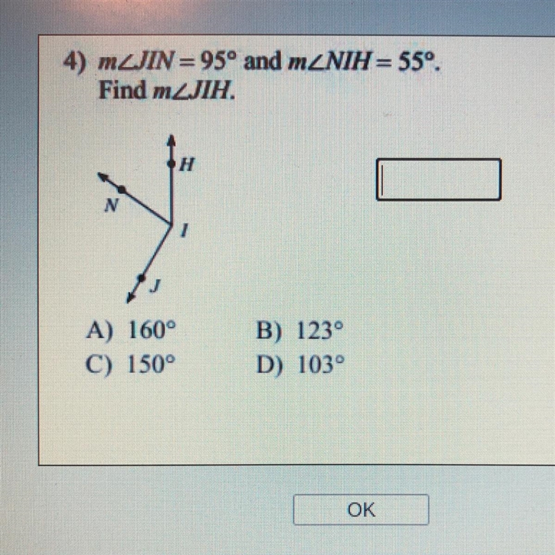 4) Find mZJIH. A) 160° C) 150° B) 123° D) 103-example-1