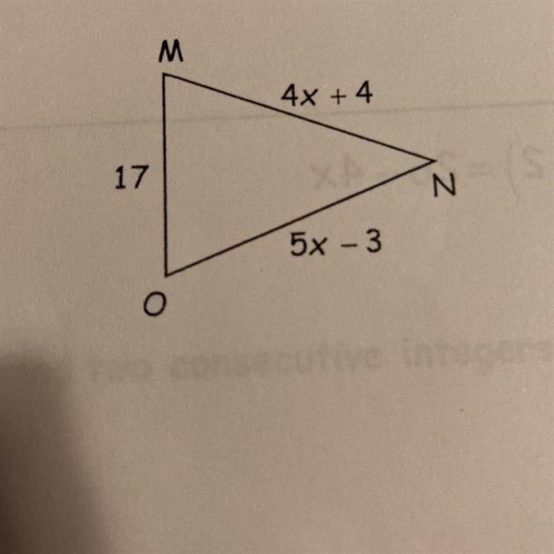 If the perimeter of △MNO is 72 centimeters find the measure of side MN-example-1