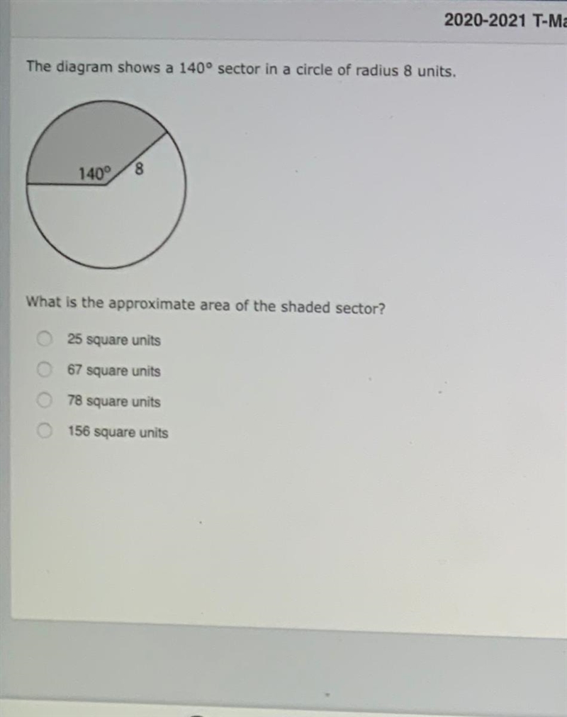 The diagram shows a 140° sector in a circle of radius 8 units. What is the approximate-example-1