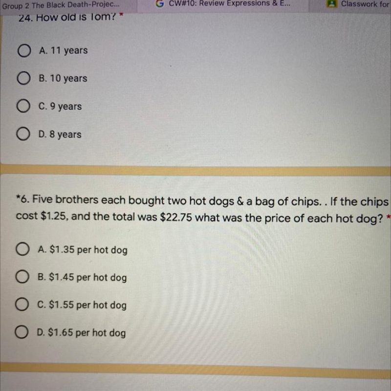 *6. Five brothers each bought two hot dogs & a bag of chips. If the chips cost-example-1