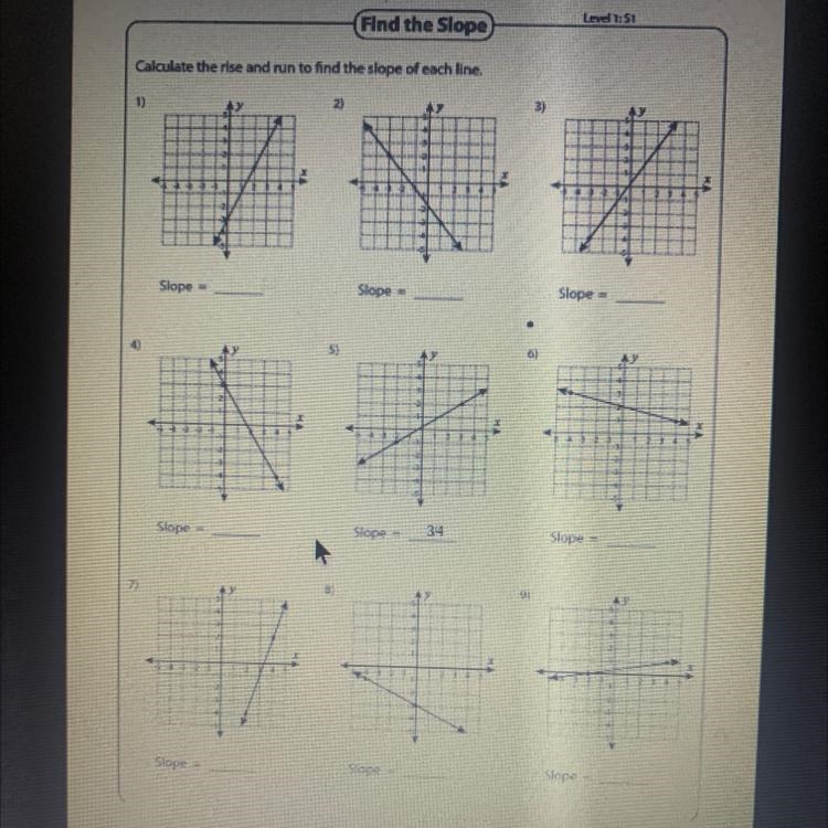 Calculate the rise and run to fine the slope of each line.-example-1