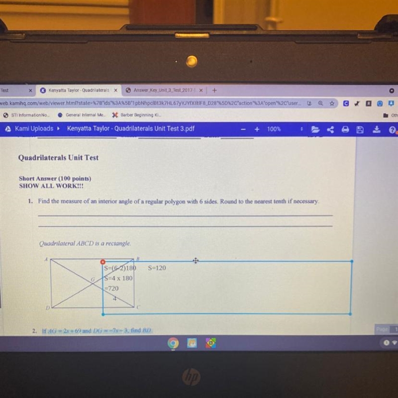 Find the measure of an interior angle of a regular polygon with 6 sides. Round to-example-1