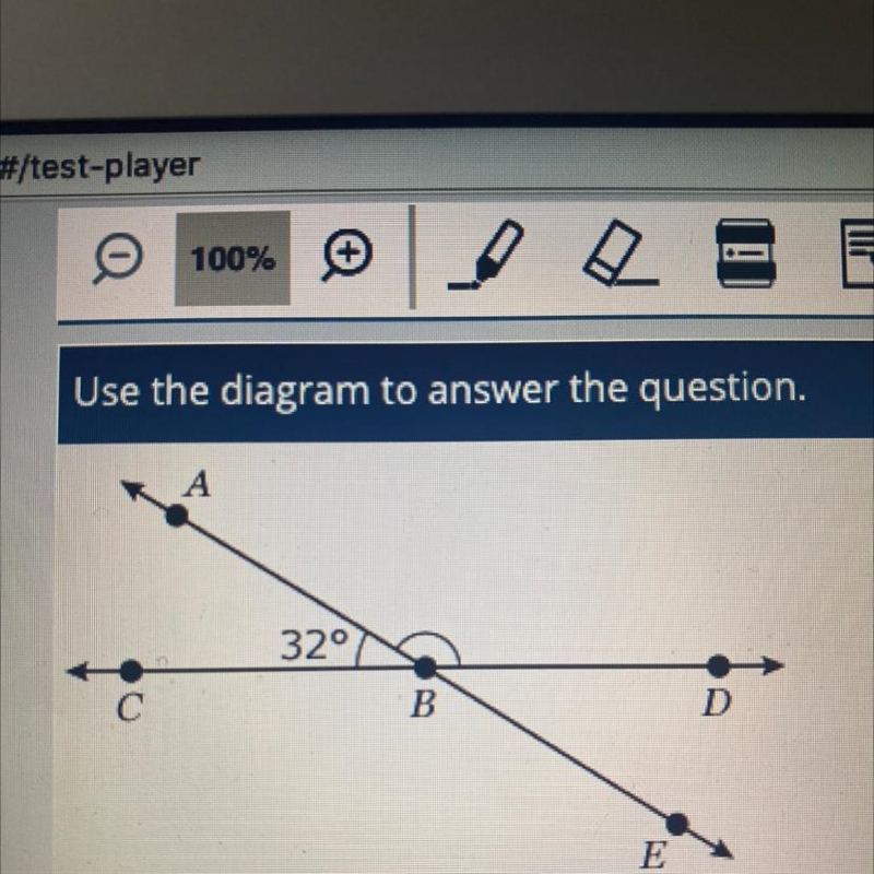 What is the measure of B. 58° C. 64° D. 148° E. 180°-example-1