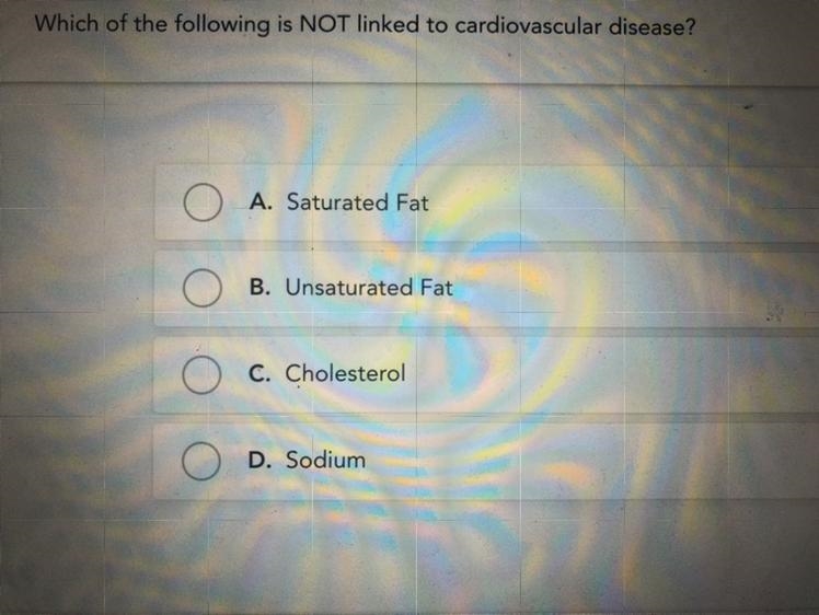 Question 1 Which of the following is NOT linked to cardiovascular disease-example-1