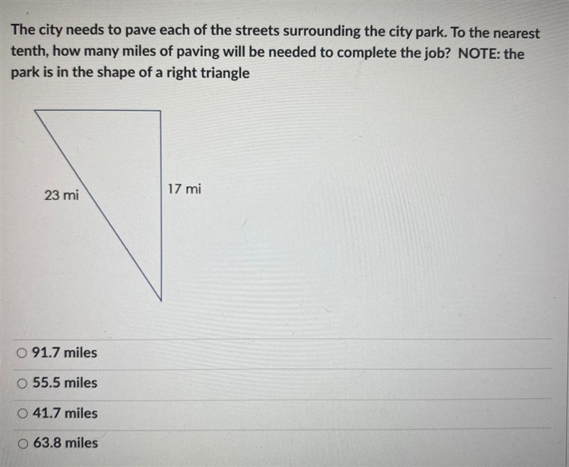 O 91.7 miles O 55.5 miles O 41.7 miles O 63.8 miles-example-1