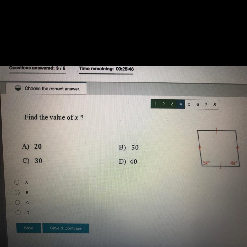 Find the value of x 20, 30,40 or 50-example-1