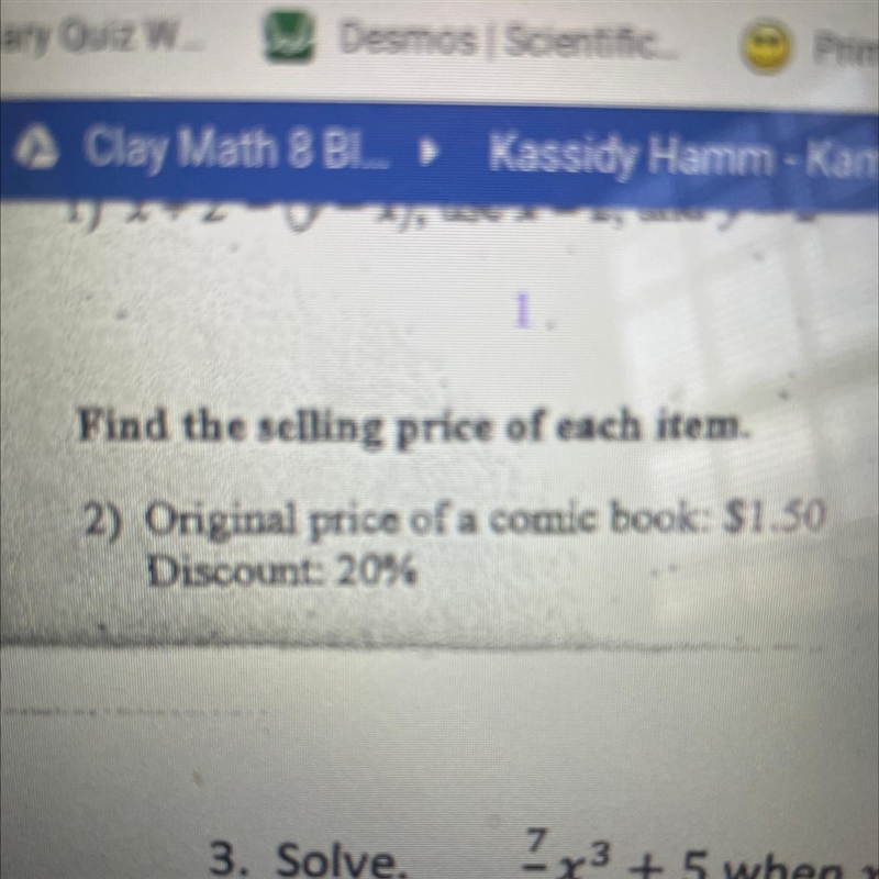 Find the selling price of each item. Original price of a comic book: $1.50 Discount-example-1