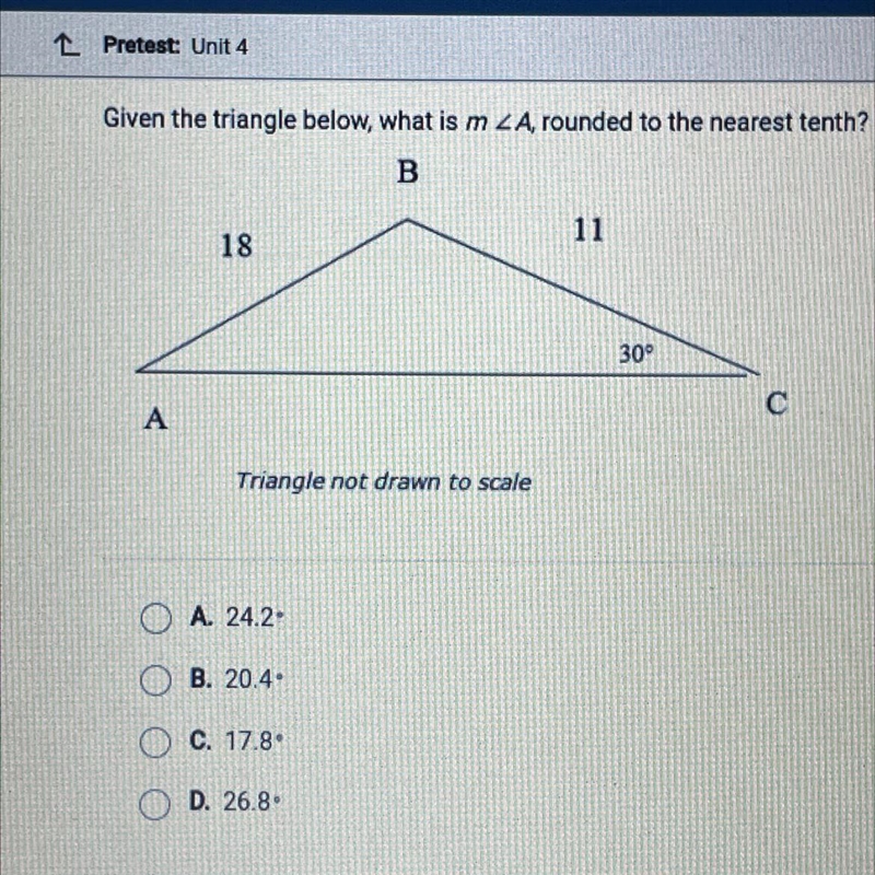 Given the triangle below, what is mA, rounded to the nearest tenth?-example-1