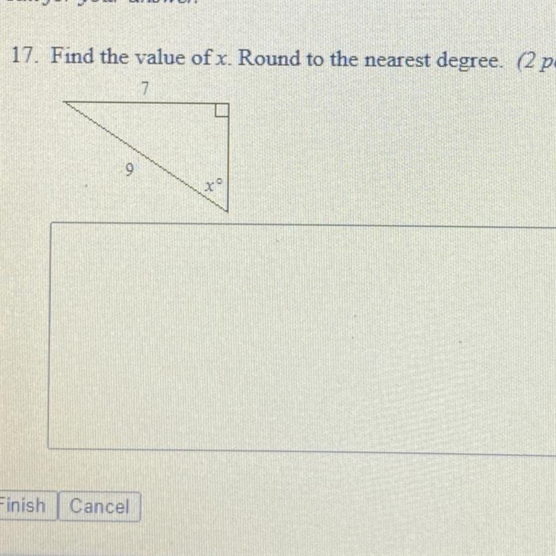 17. Find the value of x. Round to the nearest degree. (2 points)-example-1