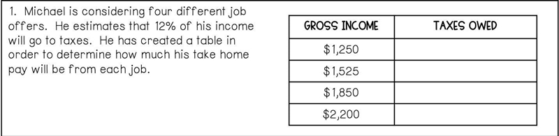 Michael is considering four different job offers. He estimates that 12% of his income-example-1