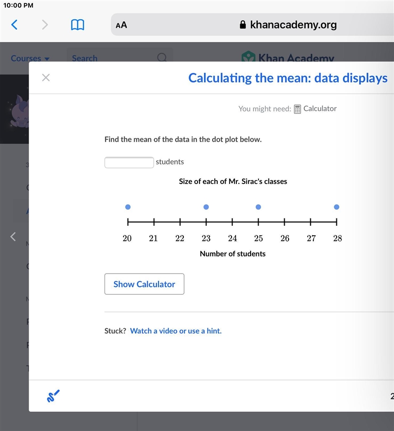 Find the mean of the data plot below.-example-1