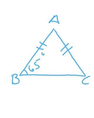 B) In the given figure, If AB = AC and < ABC = 65°, Find the value of <ACB &amp-example-1