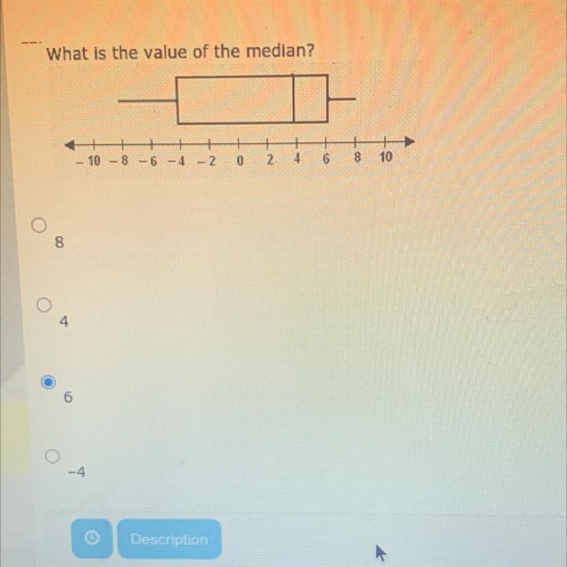 What is the value of the median ? 1. 8 2. 4 3. 6 4. -4-example-1