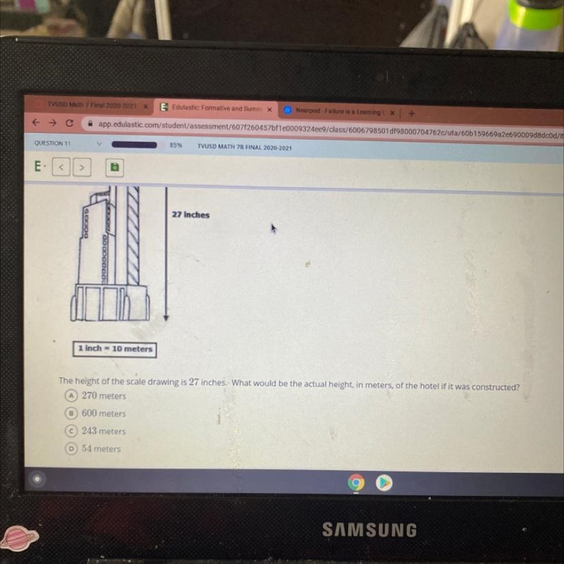 Patrick made a scale drawing of a newly planted hotel the height of the scale drawing-example-1