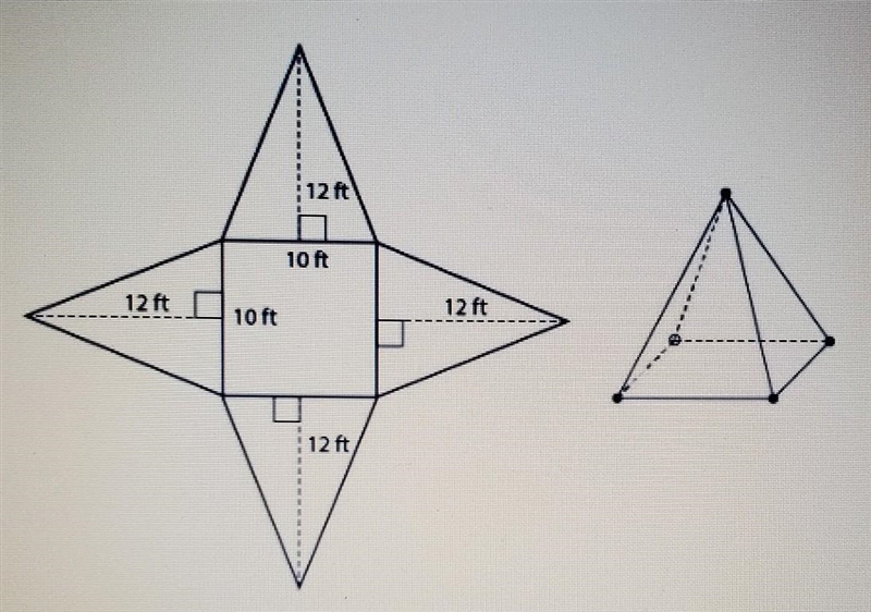 What is the lateral surface area of the square pyramid represented by this net? Enter-example-1