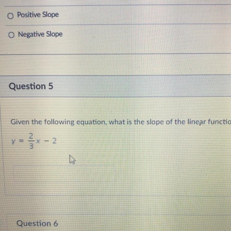 What is the slope for this equation in linear function y=2/3x-2-example-1