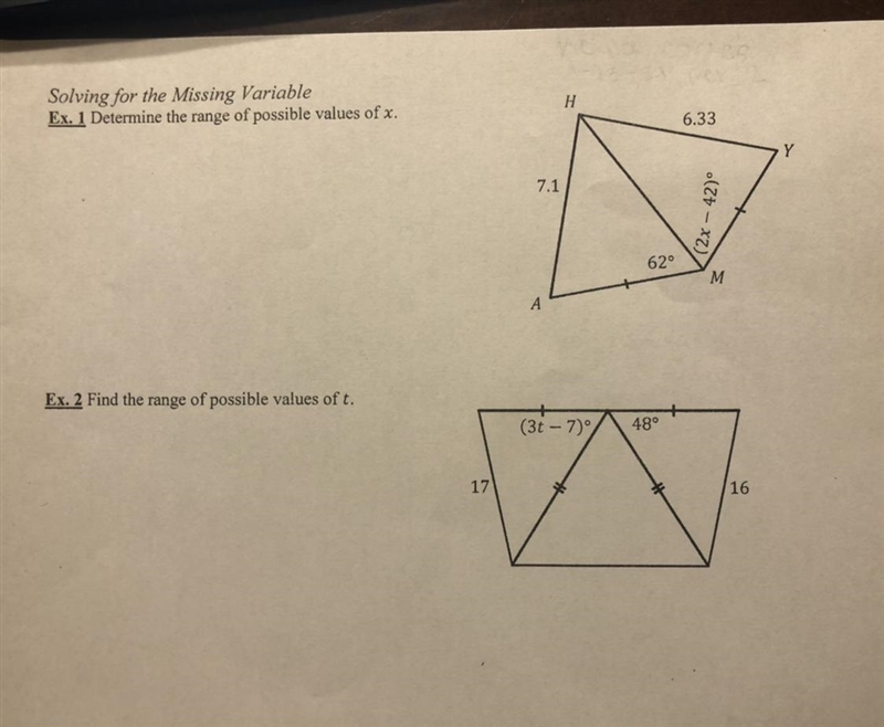 HELPP!!!! Solving for the Missing Variable Ex. 1 Determine the range of possible values-example-1