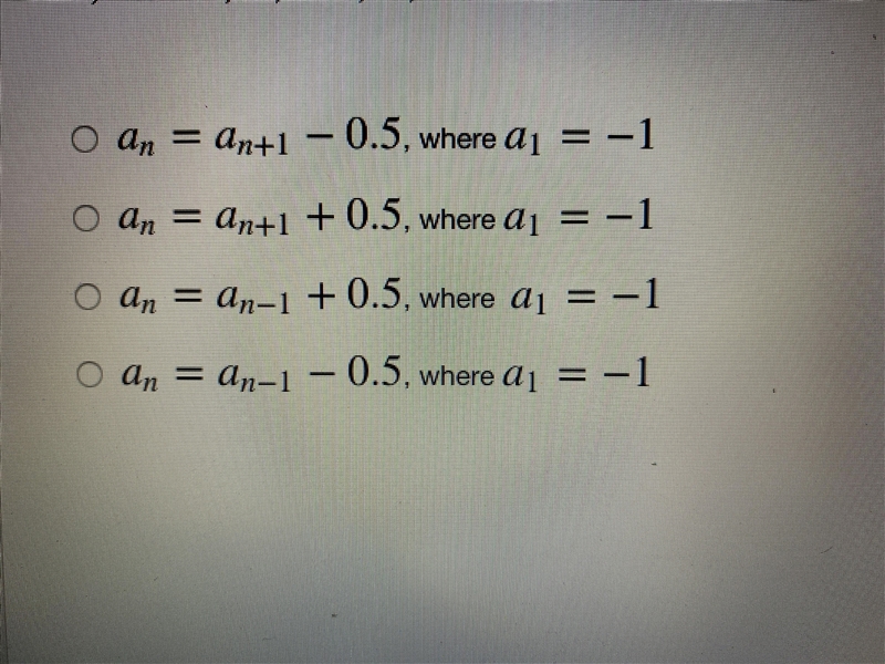 What is the recursive rule for the sequence? -1,-0.5,0,0.5,1,...-example-1